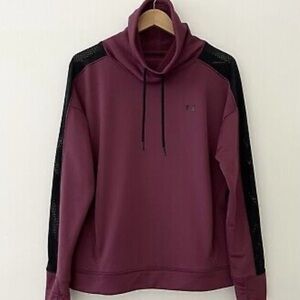 Under Armour Burgundy/Black Sweatshirt, Funnel Neck, Black Mesh on Sleeves